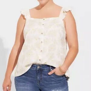 Torrid Womens Plus 3X Double Gauze Ruffle Button Front Tank Top Daisy‎ Daydream